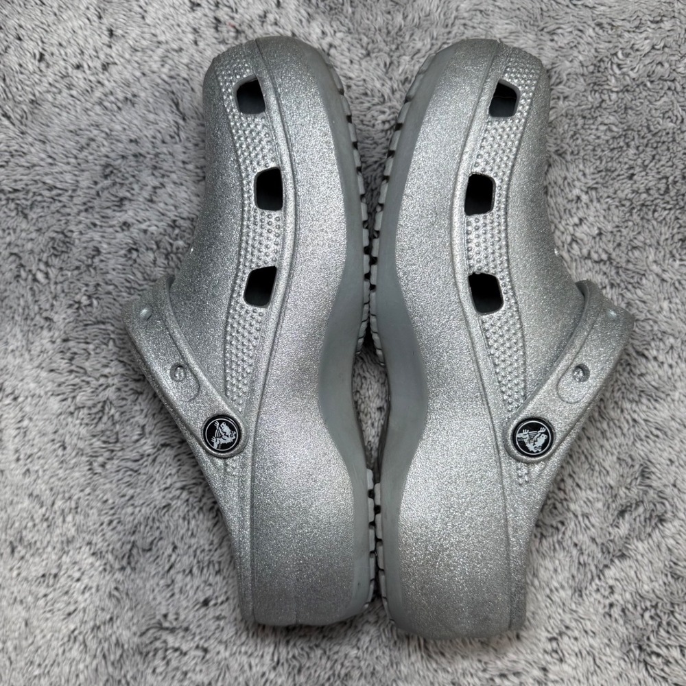 Crocs Classic Platform Clog Glitter Silver Sparkle Womens Size 7 Platform Shoes - Picture 4 of 9
